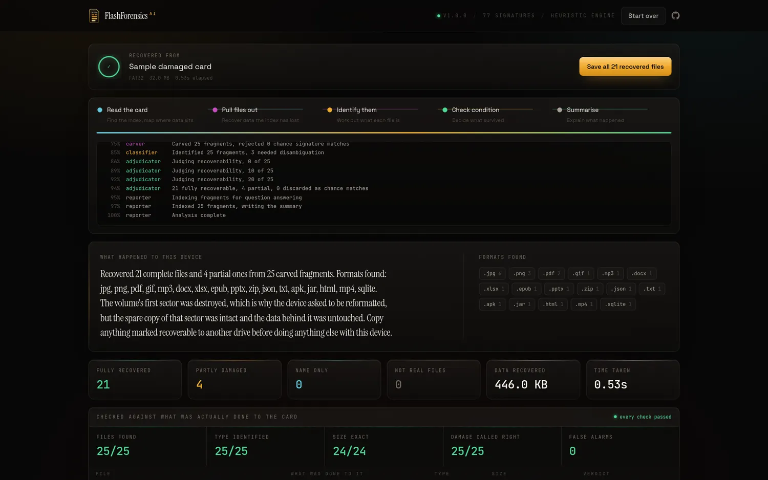 FlashForensics AI interface, screen 1