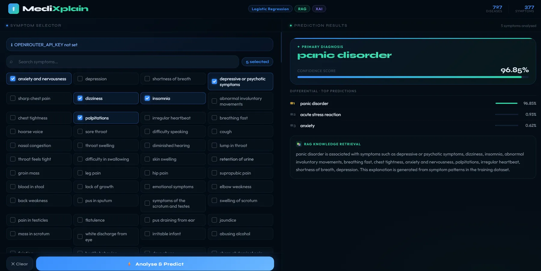 MediXplain interface, screen 1