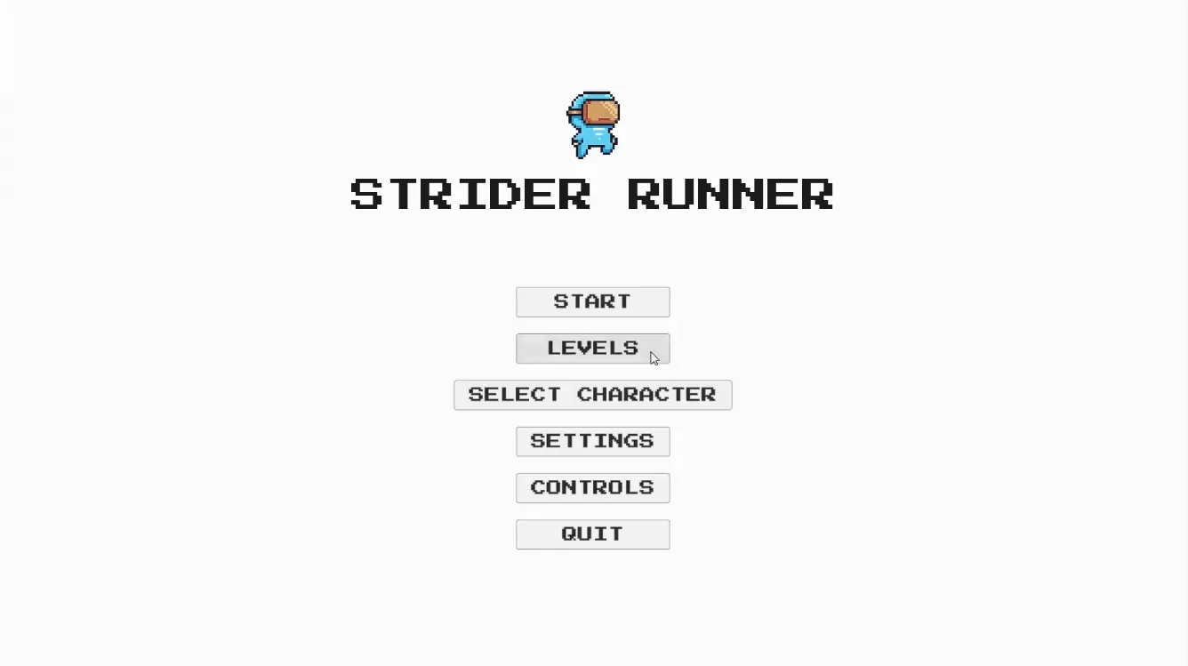 Strider Runner interface, screen 1
